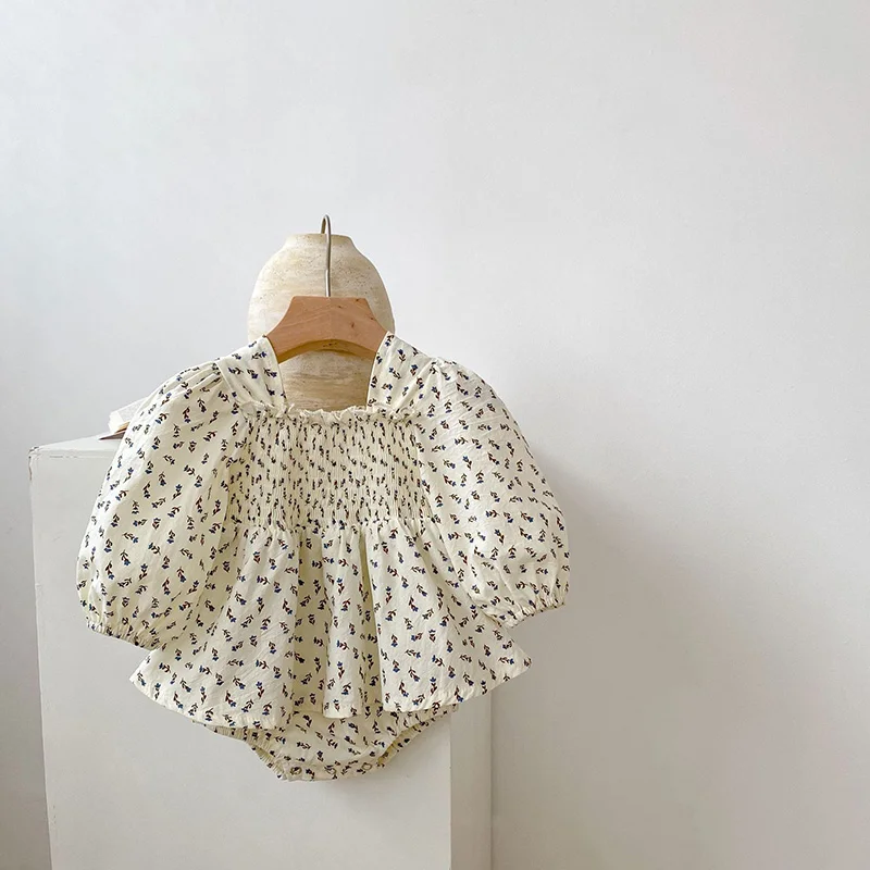

MILANCEL 2022 Autumn New Baby Bodysuits Puff Sleeve Infant Girls Clothes Floral Toddler One Piece