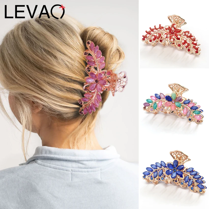 

Elegant Rhinestone Flower Alloy Hair Clip Retro Metal Claw Clip Fashion Headwear Women Shark Clip Barrette Hair Accessories