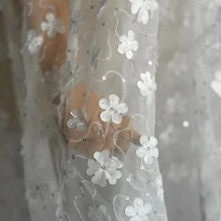 1 5 meters wide three dimensional embroidered sequin fabric white mesh lace fabric diy wedding dress fabric
