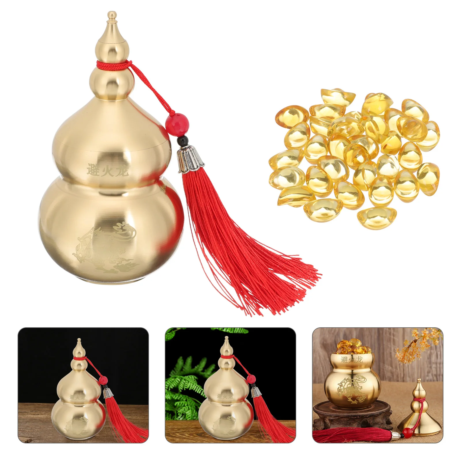 

Gourd Chinese Figurine Lucky Statue Cucurbit Lu Hu Decoration Copper Microphone Up Blow Ornament Toys Wealth Ornaments Sculpture