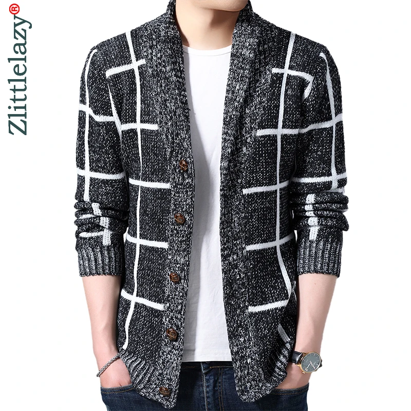 

2022 Brand Thick Warm Winter Plaid Knitted Pull Sweater Men Wear Jersey Mens Cardigan Knit Mens Sweaters Male Fashions 90371