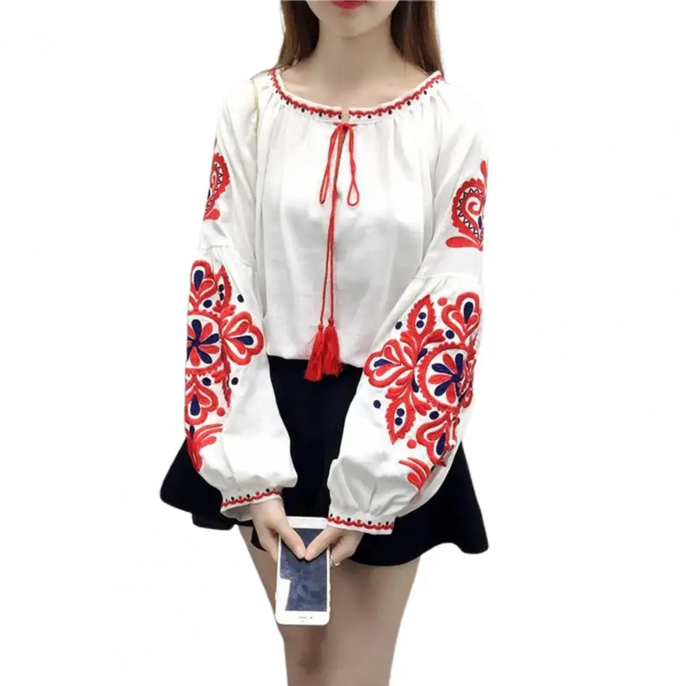 Женская летняя рубашка с рукавами-фонариками женская свободная круглая блузка