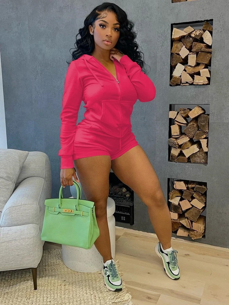 

Sisterlinda Fall Casual Tracksuit Women Two Piece Sets Long Sleeve Zip Hooded Top+Skinny Bike Shorts Matching Streetwear Outfits