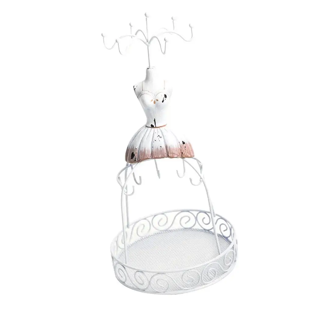 White Metal Wire Frame Vintage Mannequin Jewelry Display Stand for Bracelets Necklaces Earrings Fashion Lady Style Jewelry Rack