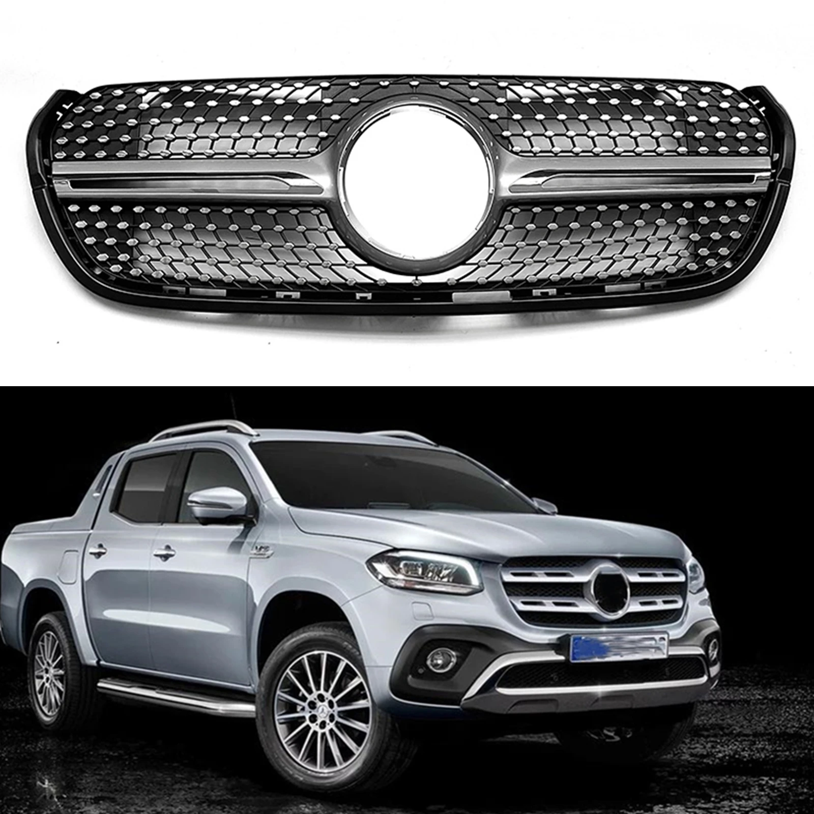 

Car Front Grill Grille Upper Bumper Hood Mesh Cover Body Kit For Mercedes Benz X Class 2018 2019 2020 Diamond Style
