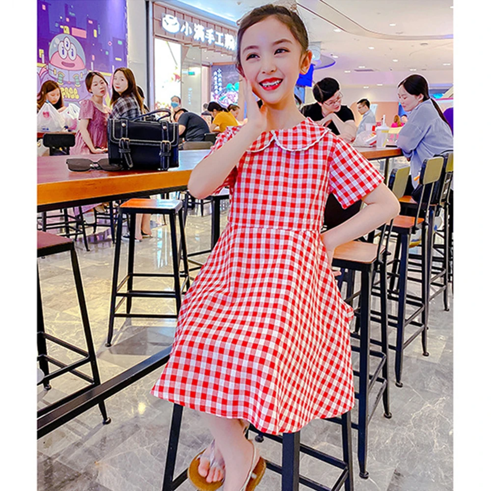 

Хлопковые Платья в клетку для девочек, летняя одежда для детей, модное повседневное элегантное платье принцессы в белую и красную клетку, эк...