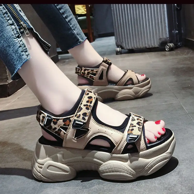 

Sandals Fairy Style 2023 Summer New Internet Celebrity Ins Thick Bottom Increased Leopard Print All-Match Roman Shoes