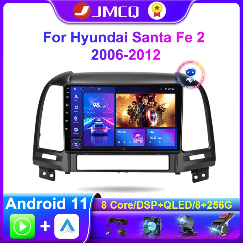 Автомагнитола JMCQ мультимедийный видеоплеер навигация GPS для Hyundai Santa Fe 2 2006-2012 din