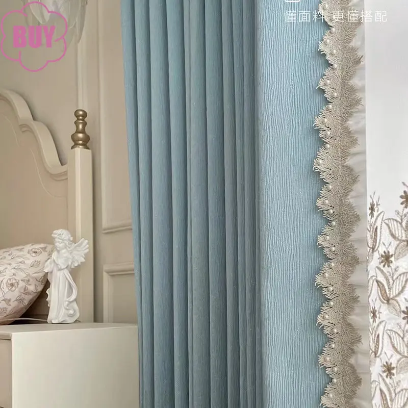 

Modern Curtains For Living Dining Room Bedroom French Solid Color Crumpled Horizontal Pattern Jacquard Splicing Window Tulle