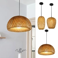 bamboo pendant lamp hand knitted chinese style weaving hanging lamps chandeliers restaurant home decor lighting fixtures