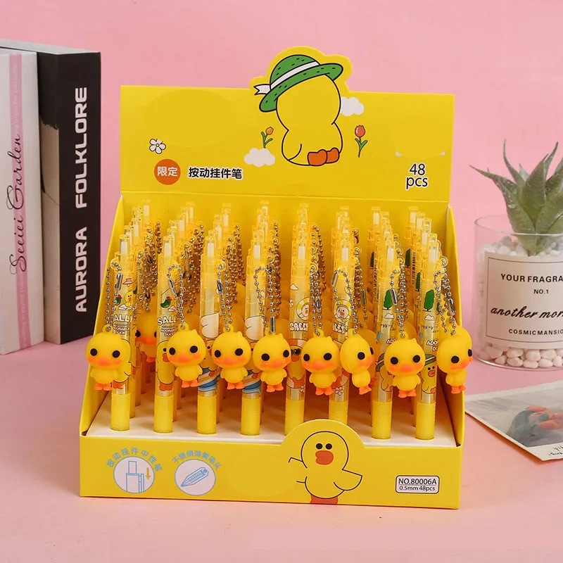 

48 шт./партия, гелевые ручки с подвеской в виде желтой утки, 0,5 мм