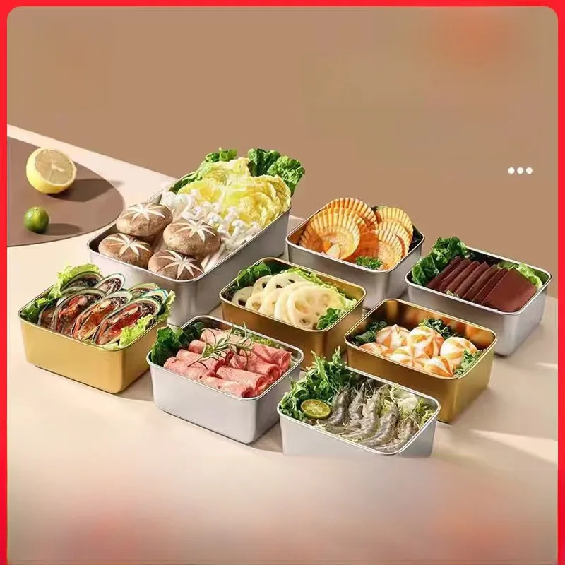 Stainless Steel Thickened Small Benzo Box Food Separately Packed Case Hot Pot Preparation Kitchen Sink Crisper Deepening Square