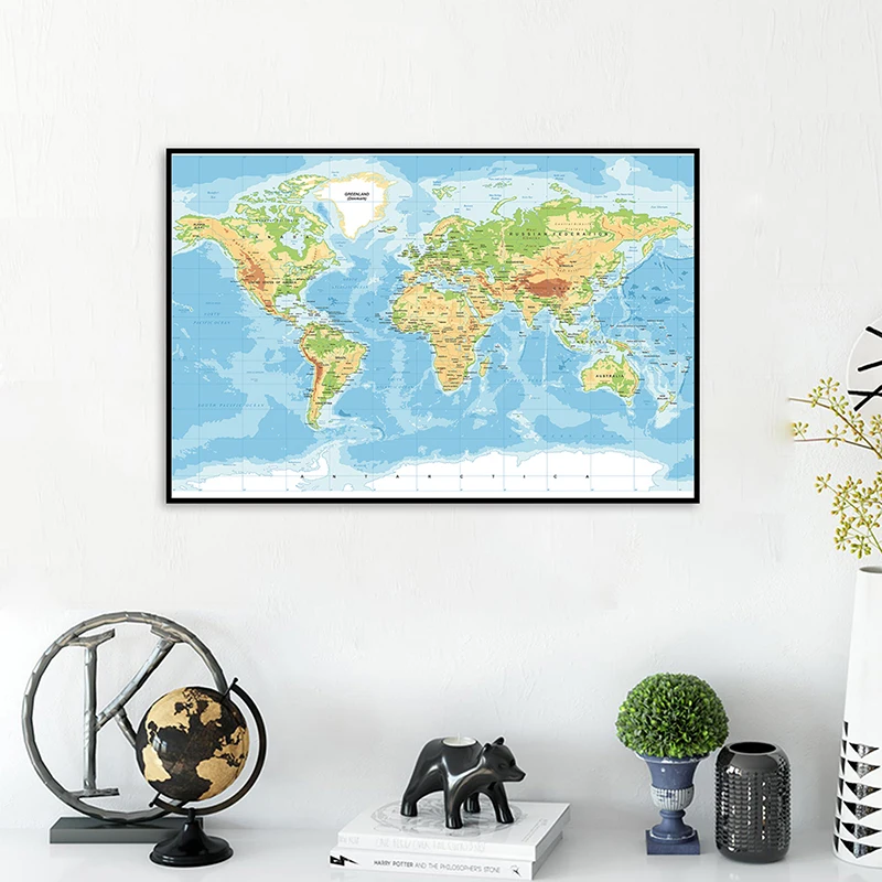

70*50cm The World Topography Map Wall Art Poster and Print Unframed Picture Canvas Painting School Supplies Home Decoration