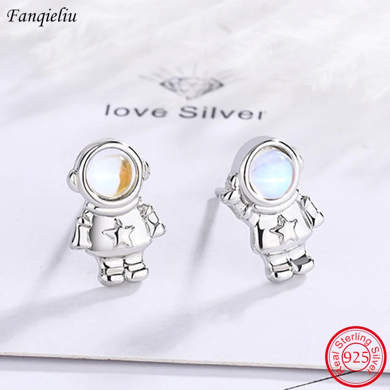 

Fanqieliu Creative Gift Astronaut Real 925 Sterling Silver Stud Earrings For Women Cute Jewelry New Arrivals FQL22034