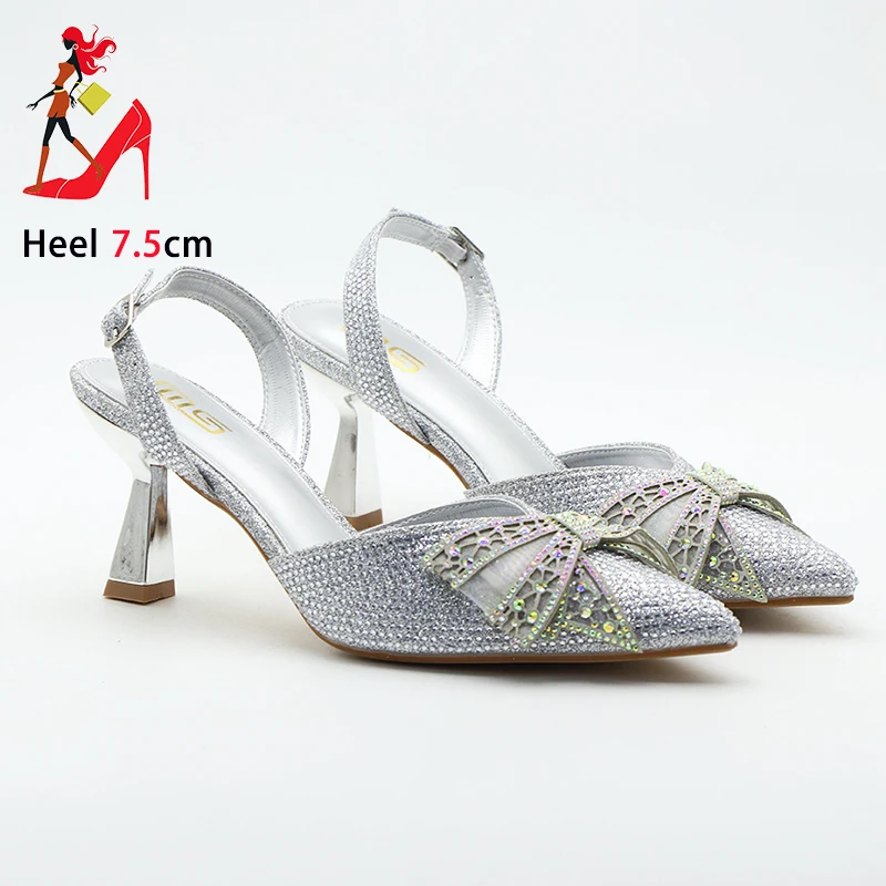 Сандалии с блестящими стразами и бантом летние женские вечерние модельные туфли