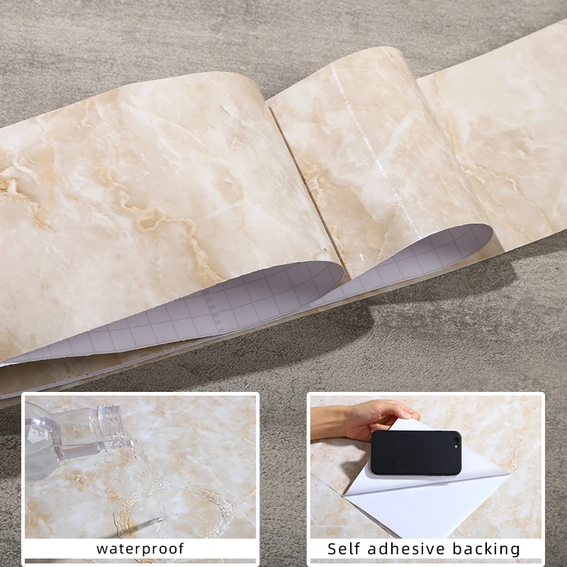 Самоклеящиеся водостойкие мраморные бежевые обои в рулоне для декора кухни