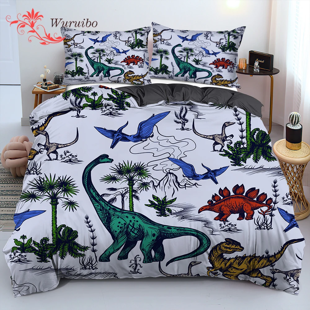 Cartoon Dinosaur Boys Kids 2/3pcs Bedding Set Duvet Cover With 1/2 Pillowcases Queen King Single Bed Qulit Cover Home Textiles