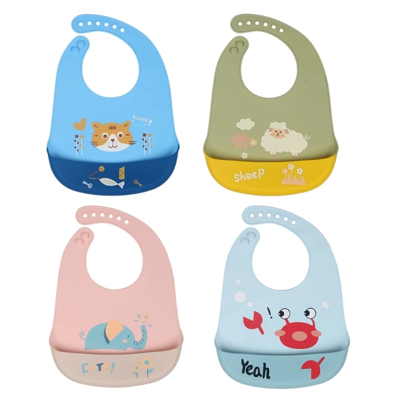 

Soft Silicone Eating Bib for Baby Boys Girl Cartoon Feeding Bib with Food Pocket