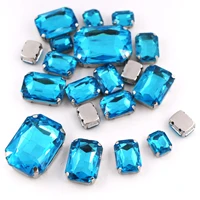 mixed size 20pcsbag lake blue rectangle shape blingbling gem crystal glass stone sew on rhinestone for diy jewelry making