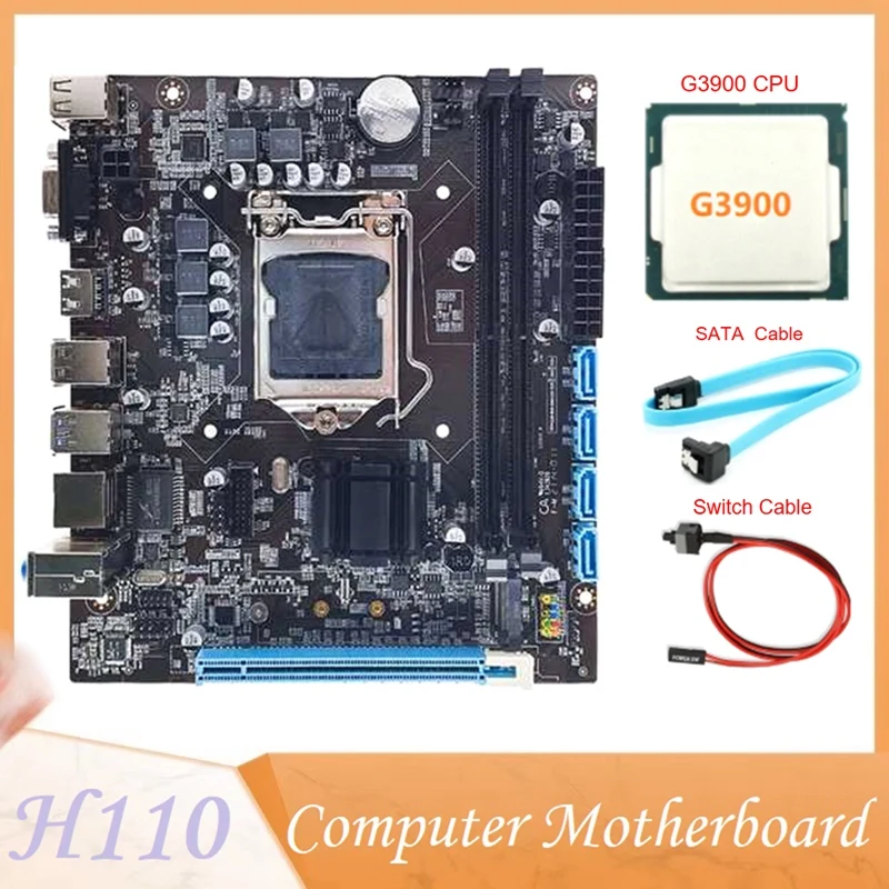 

Материнская плата H110 для компьютера поддерживает LGA1151 6/7 поколение ЦП двухканальная Память DDR4 + процессор G3900 + кабель SATA + кабель коммутатора PCB