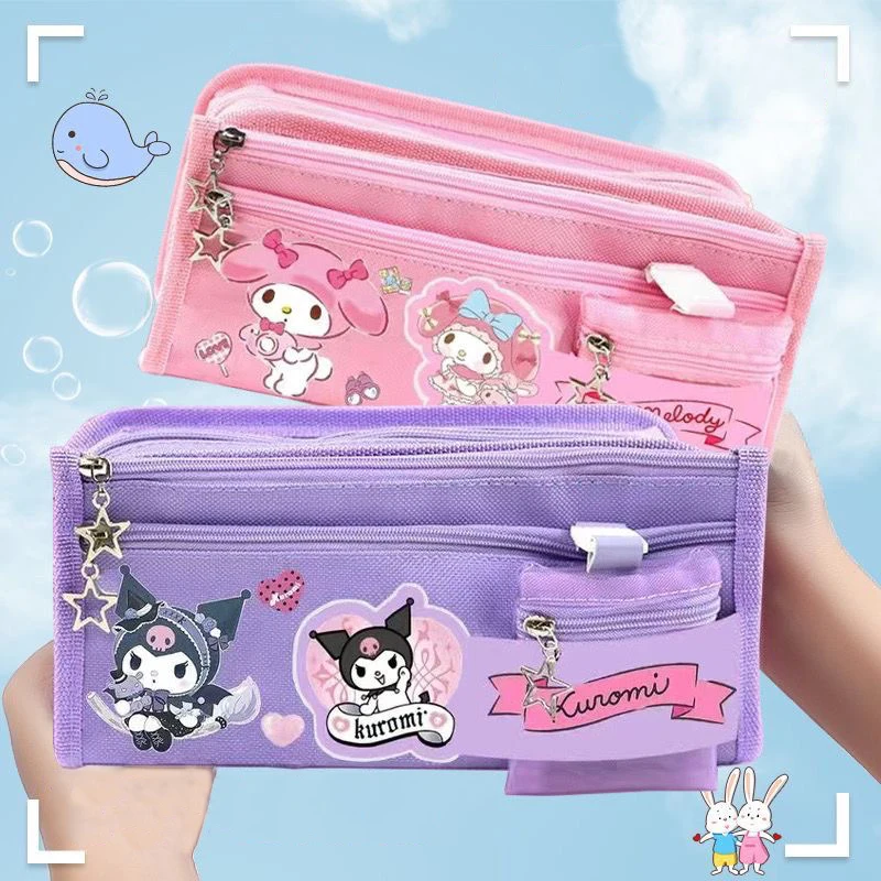 Case Kawaii Kuromi Cinnamoroll Melody School Pencils Bag Large Capacity Pen Case Supplies Stationery Cosmetic Bags