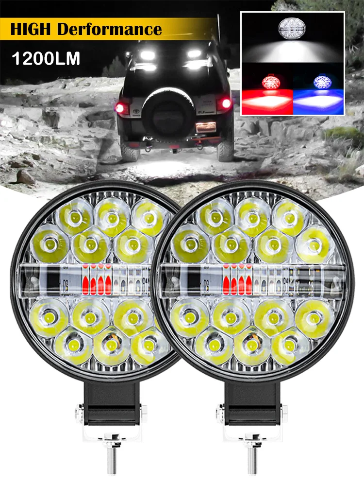 

2Pcs 42W Car LED Work Light Round 24LED Pod 3 Colors High Brightness LED Spot Light Warning Fog Lamp for Car SUV Truck ATV Ship
