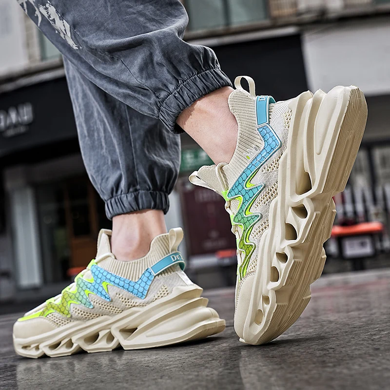 Fashion Knit Blade Lace-up Running Shoes Men Summer Breathable Casual Sneakers For Men Comfortable Anti-slip Men's Sports Shoes