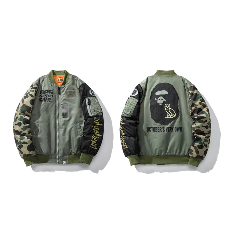 

2023 Bapes Autumn and winter new men's owl camouflage color matching jacket cotton coat