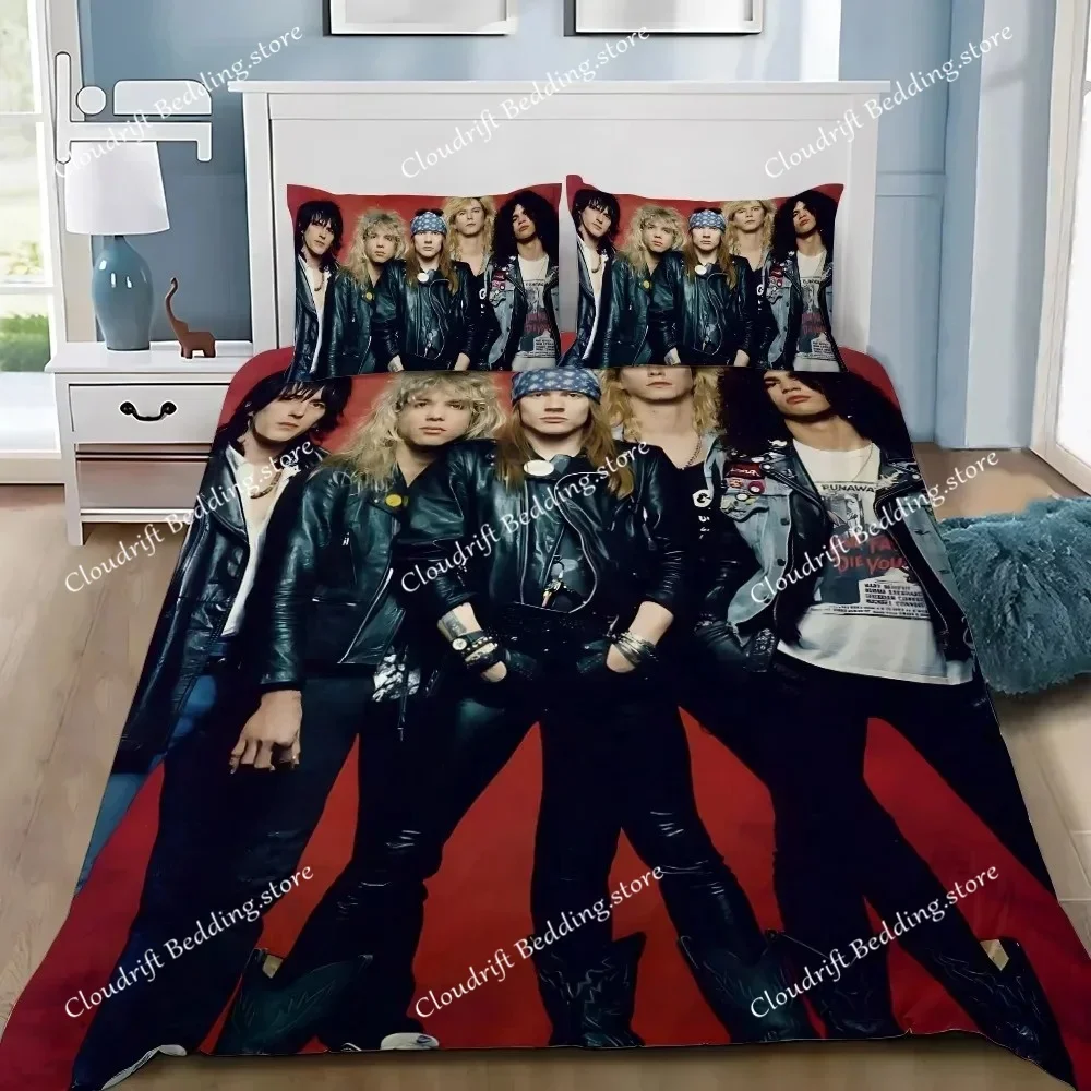 Фото Комплект постельного белья (пододеяльник, наволочки) Hot Band G-Guns N R-Roses для взрослых и детей, для спальни, односпальный, двуспальный, большой размер №3