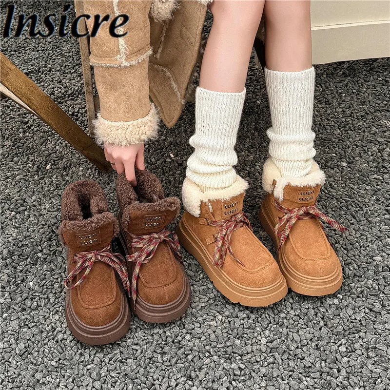 Insicre 2024 зимняя обувь ручной работы женские зимние ботильоны из коровьей замши на