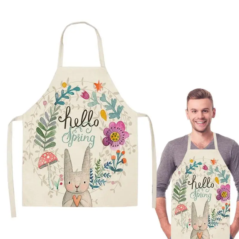 

Gardening Apron Cartoon Bunny BBQ Apron Cotton Linen Grilling Cooking Apron Kitchen Apron For BBQ Baking Gardening Crafts