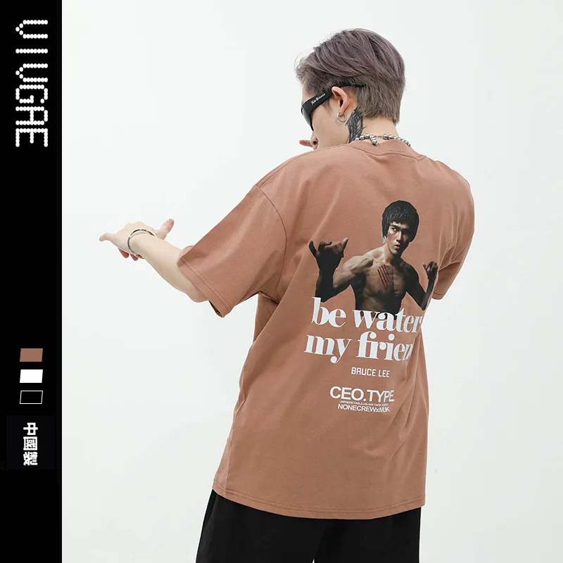 

Summer Fashion Men's Clothing Tribute To Kung Fu Star Printing Short-Sleeved T-Shirt Cotton Round Neck Loose Casual Trendy Tops