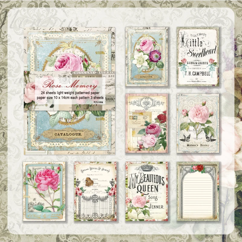 

Panalisacraft 24sheets 10*14cm vintage Rose Flower patterned paper Scrapbooking handcraft paper pack DIY background paper