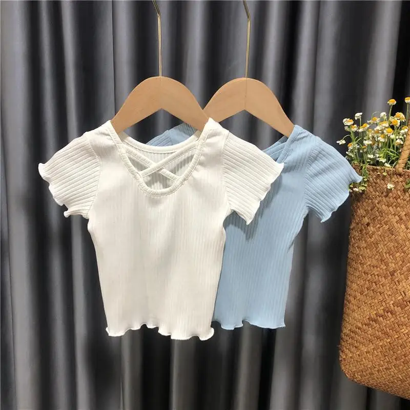 Baby Girls Summer Tops Cross Striped Solid Tank Tops 2022 New Arrival Spring Summer Kids Girls Cotton Princess Tops Korean Style images - 6