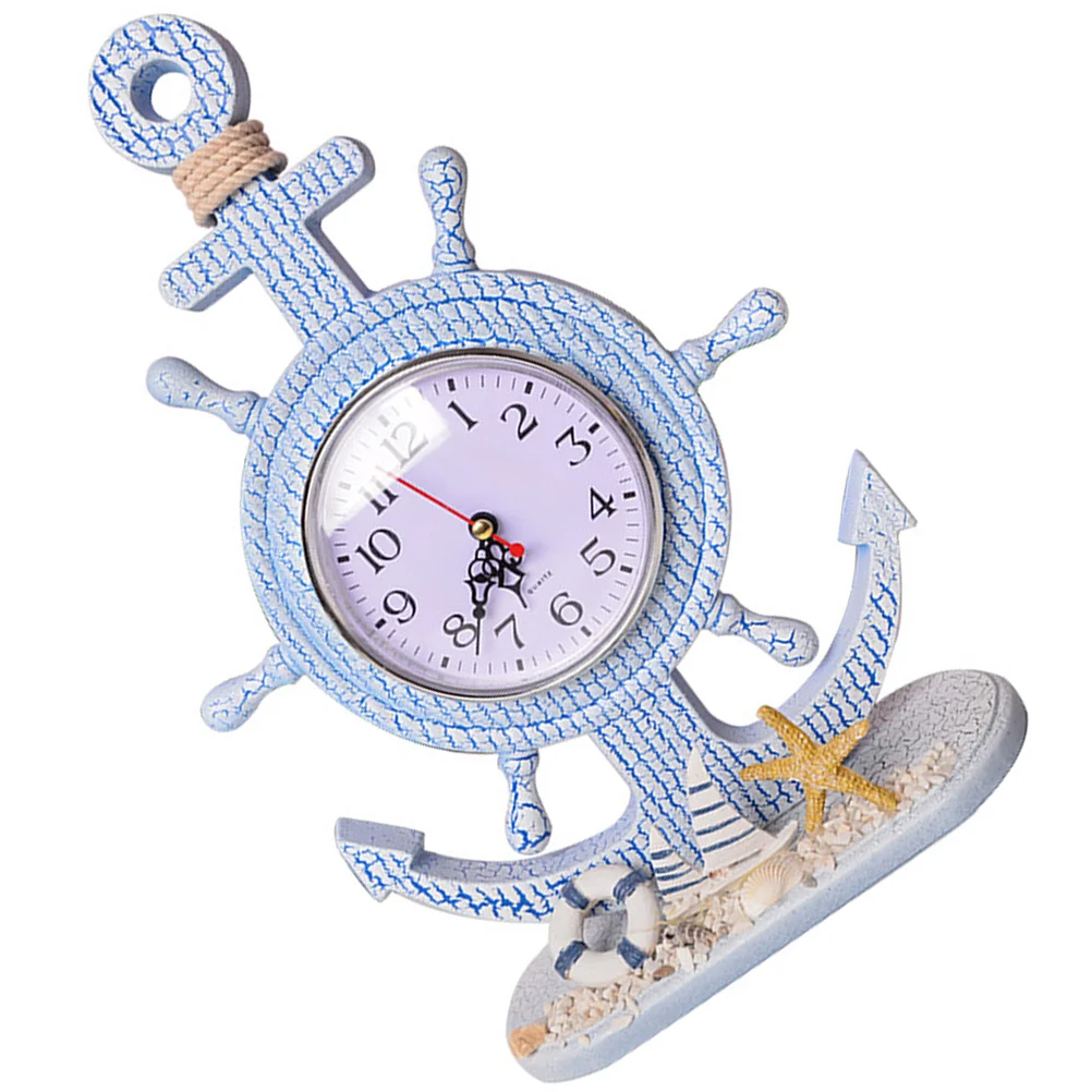 

Mediterranean Nautical Clock Wall Clock Hanging Wooden Clock for Bedroom