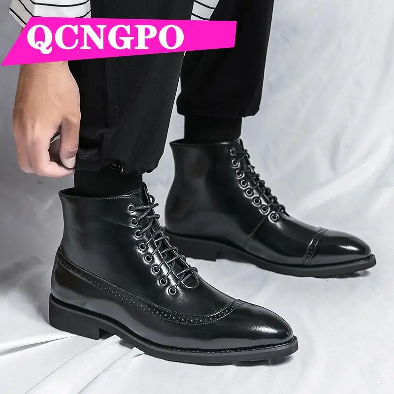 

Blue laces boots casual boots leather boots ankle boots short boots business boots men's winter boots retro boots Medium Cut