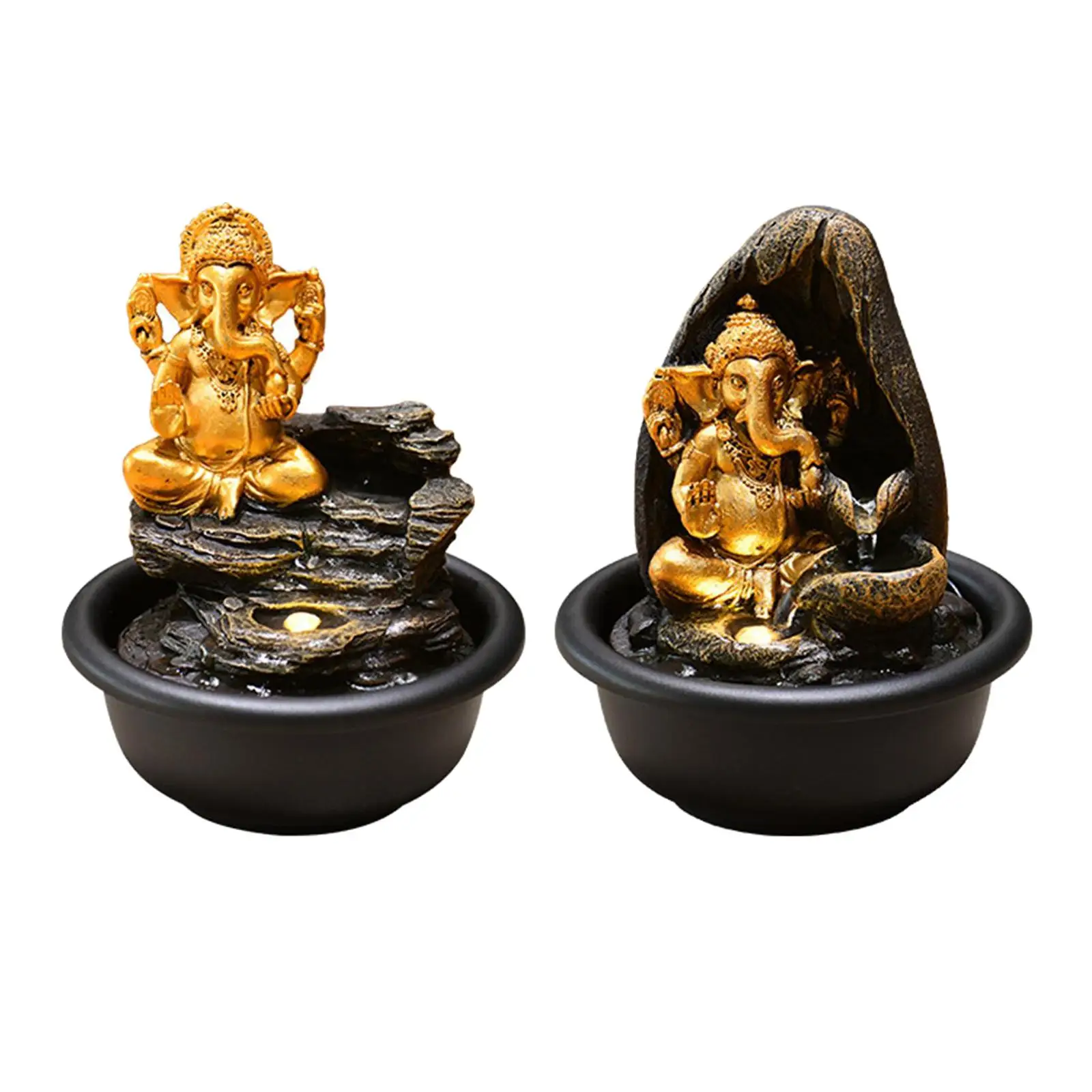 

Ganesha Statues Tabletop Water Fountain Gift Home Ornaments with LED Elephant Resin Statue Figurines Hindu God Lord for Bedroom