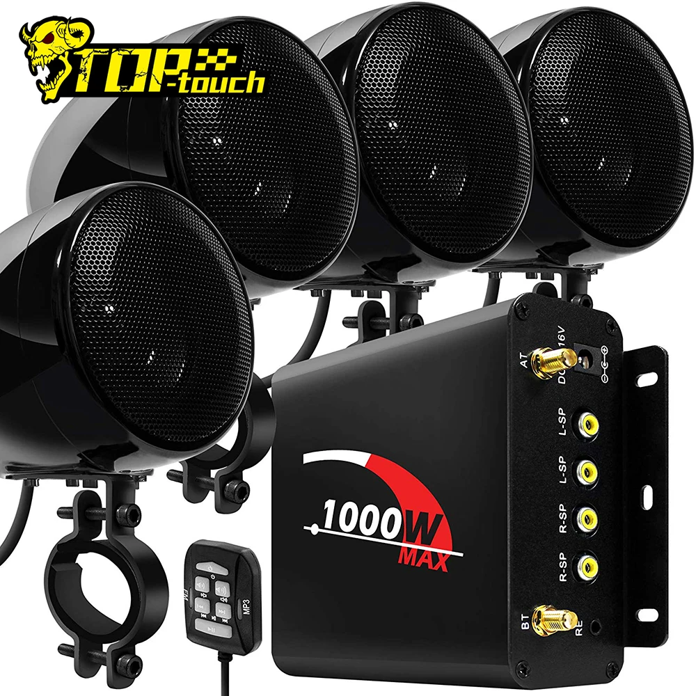 

1000W Motorcycle Audio Amplifier 4pcs Waterproof Speaker System Motocross Stereo with Bluetooth,USB, AUX Wired Control