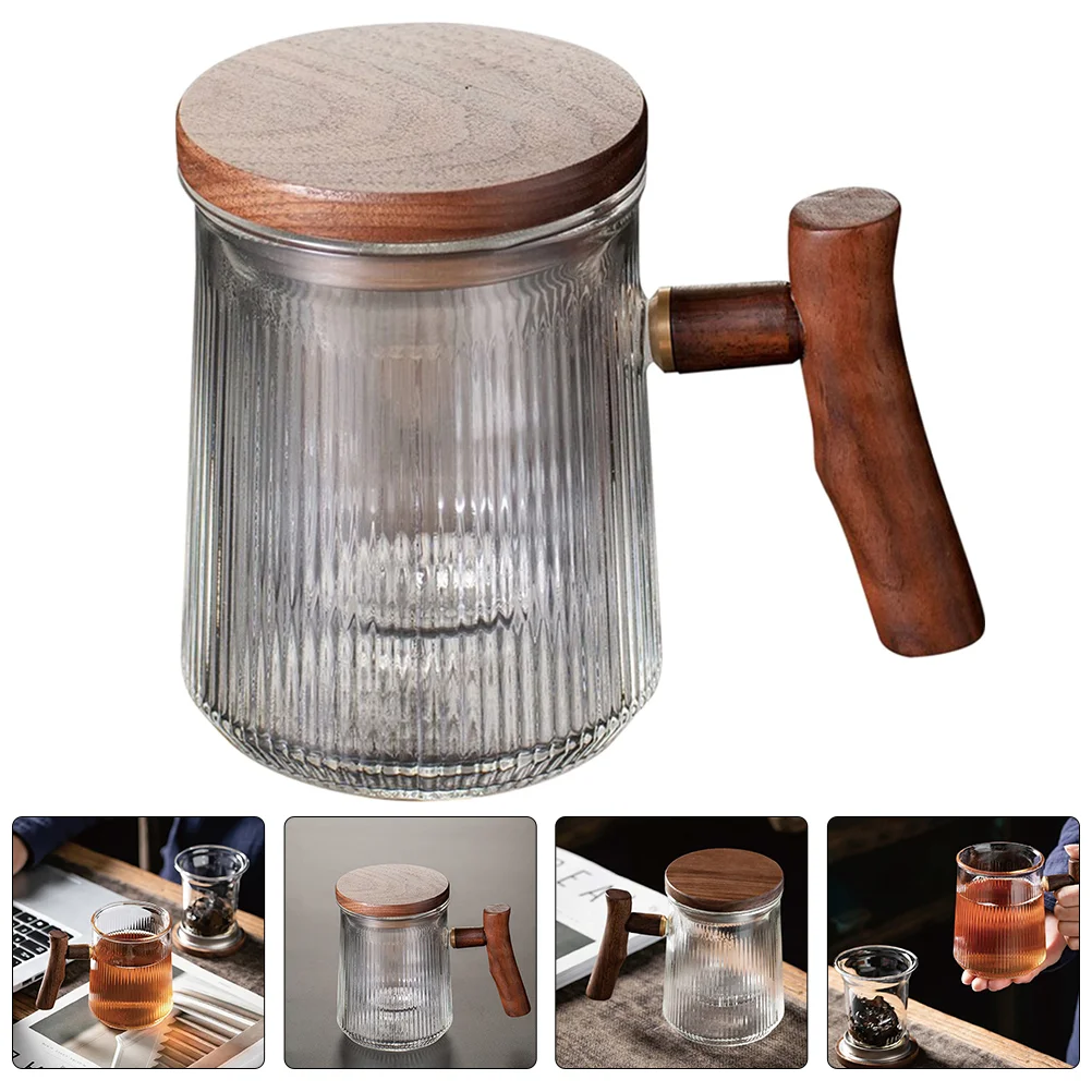 

Vertical Stripe Tea Cup Glass Infuser Kettle Coffee Mug Lid Clear Teapot Vintage Mugs