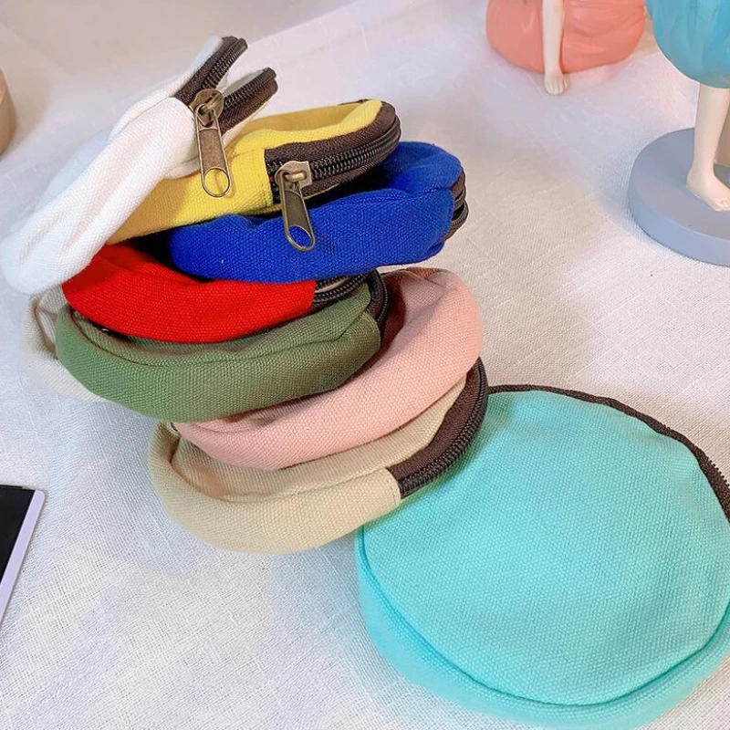 

Mini Round Canvas Coin Bag Purse Money Wallet Pouch Women‘s DIY Hand Painted Solid Color Cotton Canvas Bag Key Mini Storage Bags