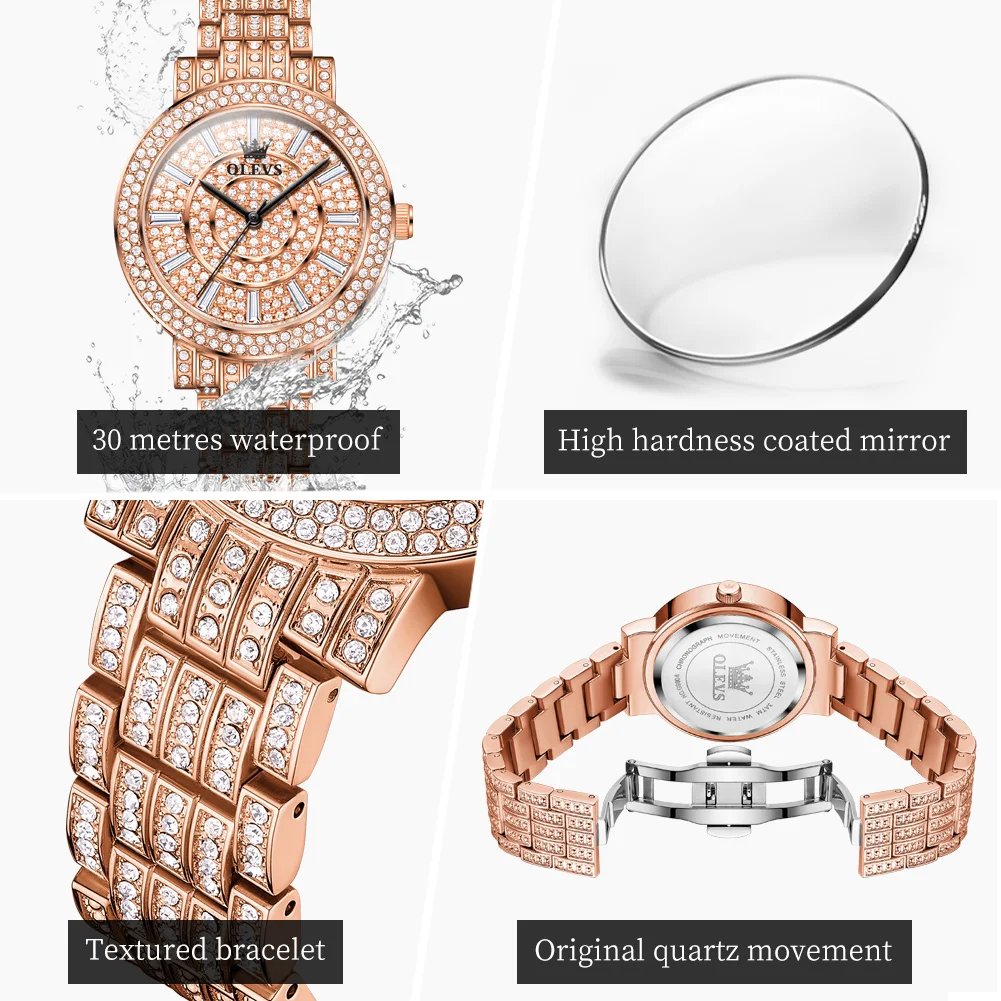 Женские кварцевые часы с браслетом из нержавеющей стали под розовое золото