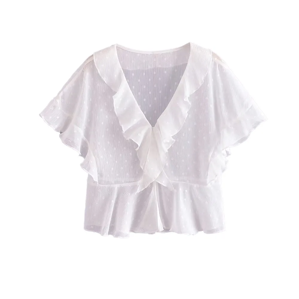 

Женская многослойная рубашка PB & ZA, повседневная прозрачная винтажная рубашка с коротким рукавом и V-образным вырезом, лето 2023