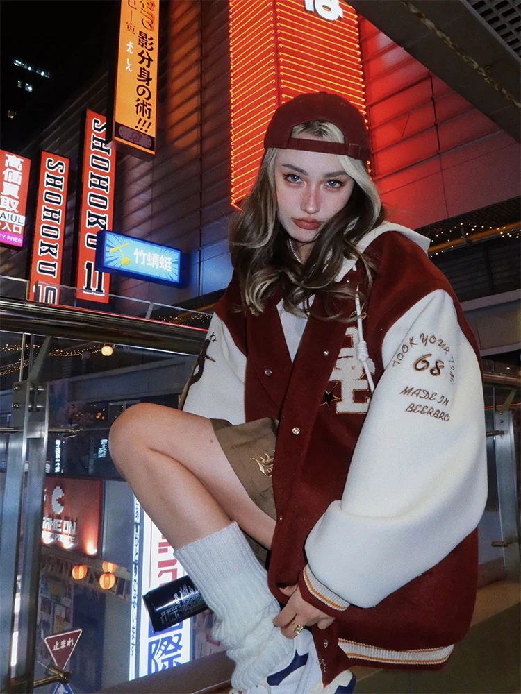 Куртка в американском стиле ретро с Вышивкой Букв пальто бейсбольная куртка