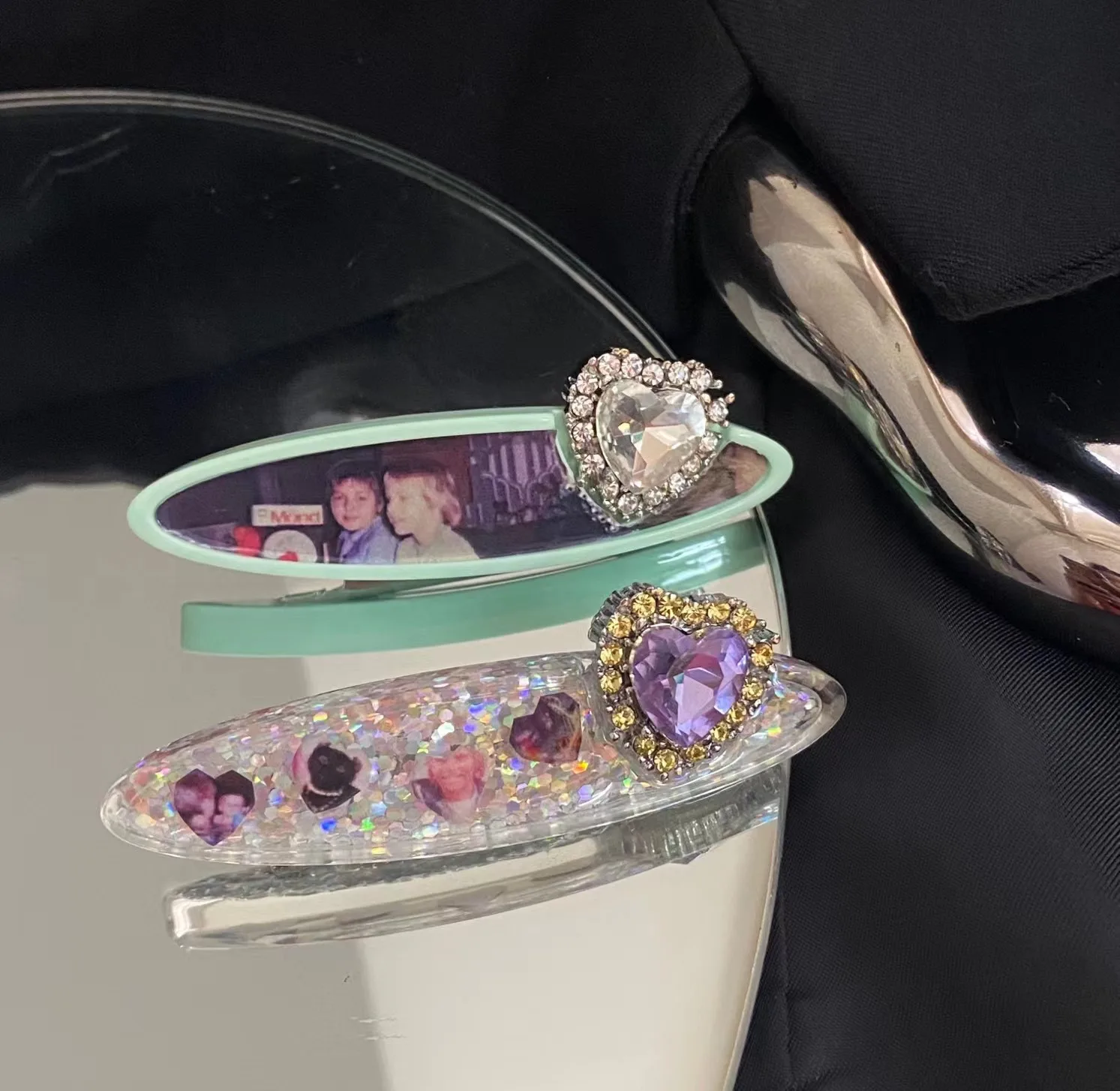 

2022 summer new personality happy memory childlike hairpin retro stitching acrylic love zircon hairpin FOR girl