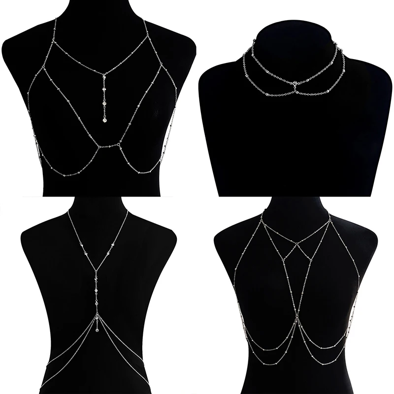 

Shiny Zircon Body Chain Summer Female Casual Necklace Waist Chain Wedding Prom Jewelry Decoration Accessories