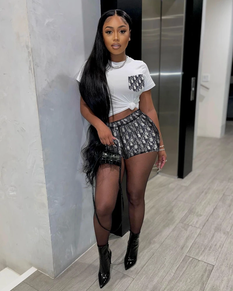 

STYLISH LADY Letter Printed Brief 2 Piece Set Women Short Sleeve O Neck T Shirt and Shorts Suits 2023 Summer Fitness Tracksuits