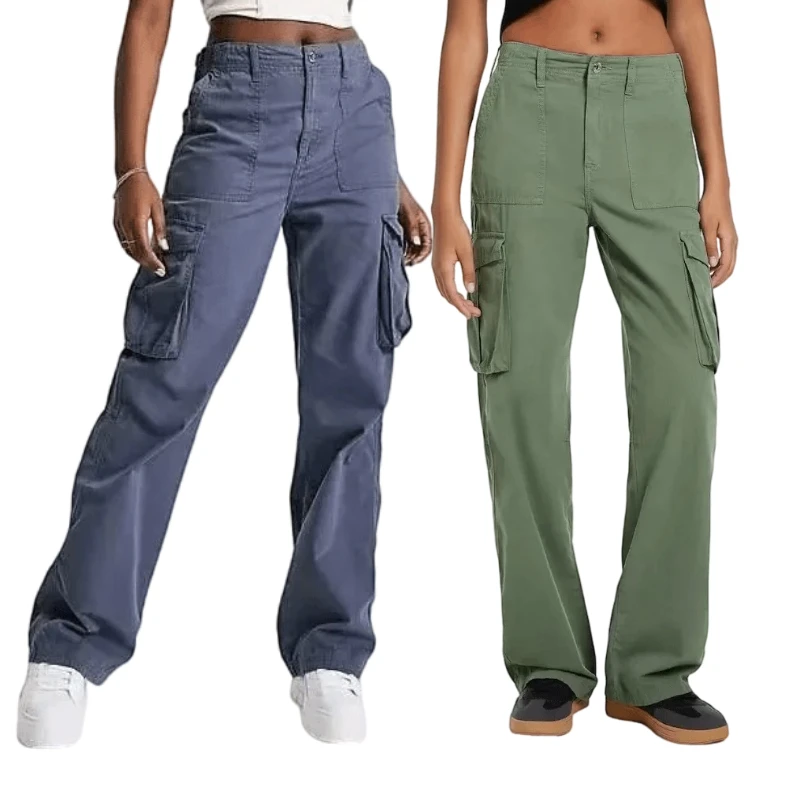 

Y2K Trousers Women Army Green Cargo Pants Spicy Girls High Waist Slim Pants Wide Leg Joggers Chic Big Pocket Workout Streetwear