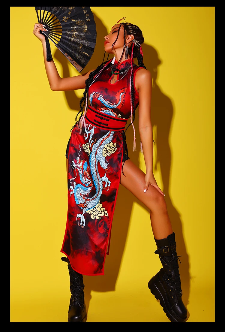 Костюм для джазовых танцев в китайском стиле женщин новый костюм хип-хоп одежда