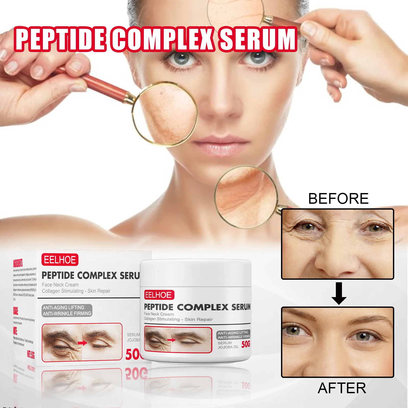 

Peptide Complex Serum Face Cream Anti-wrinkle Anti-aging Lifting Firming Hyaluronic Acid Moisturizing Repair Whitening Cream