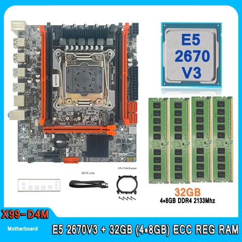 Комплект материнской платы Xeon X99 LGA2011-3 E5 2670 V3 CPU с 32 Гб (4 шт. * 8 ГБ) DDR4 2133 МГц память ECC REG X99 E5 2670V3 игровой компьютер